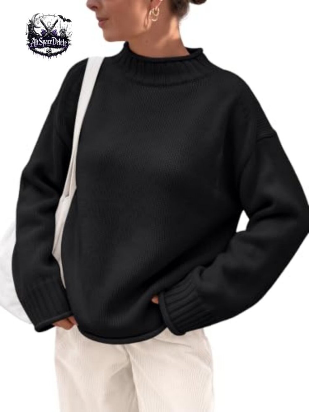 Oversized Mock Neck Knit Sweater Pullover Cotton Blend Fall Winter